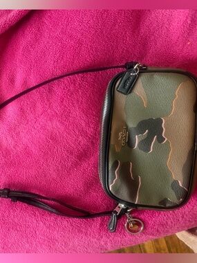 Coach Camouflage Leather Crossbody in Brown and Black